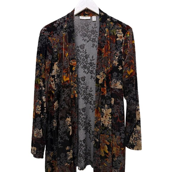 SUSAN GRAVER Stretch Velvet Jacket Plus Size 2X Petite Black Fall Leaf Cardigan - Picture 6 of 10
